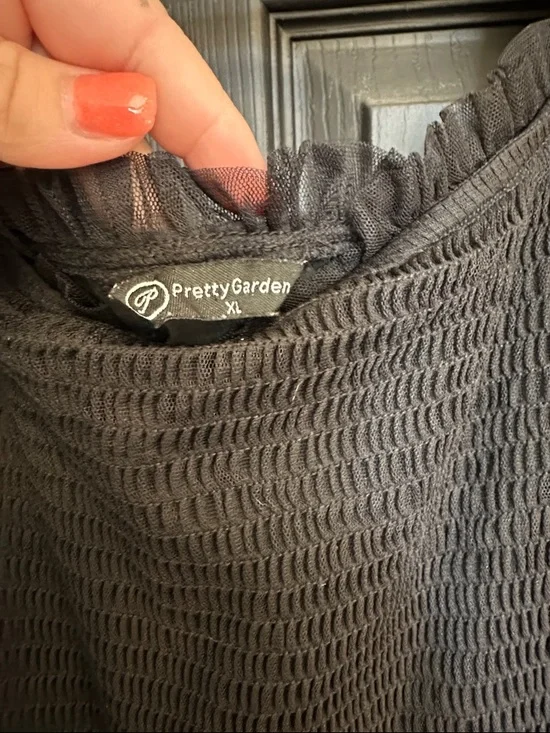 Smocked Puff-Sleeve Black Midi Dress - Picture 3 of 5